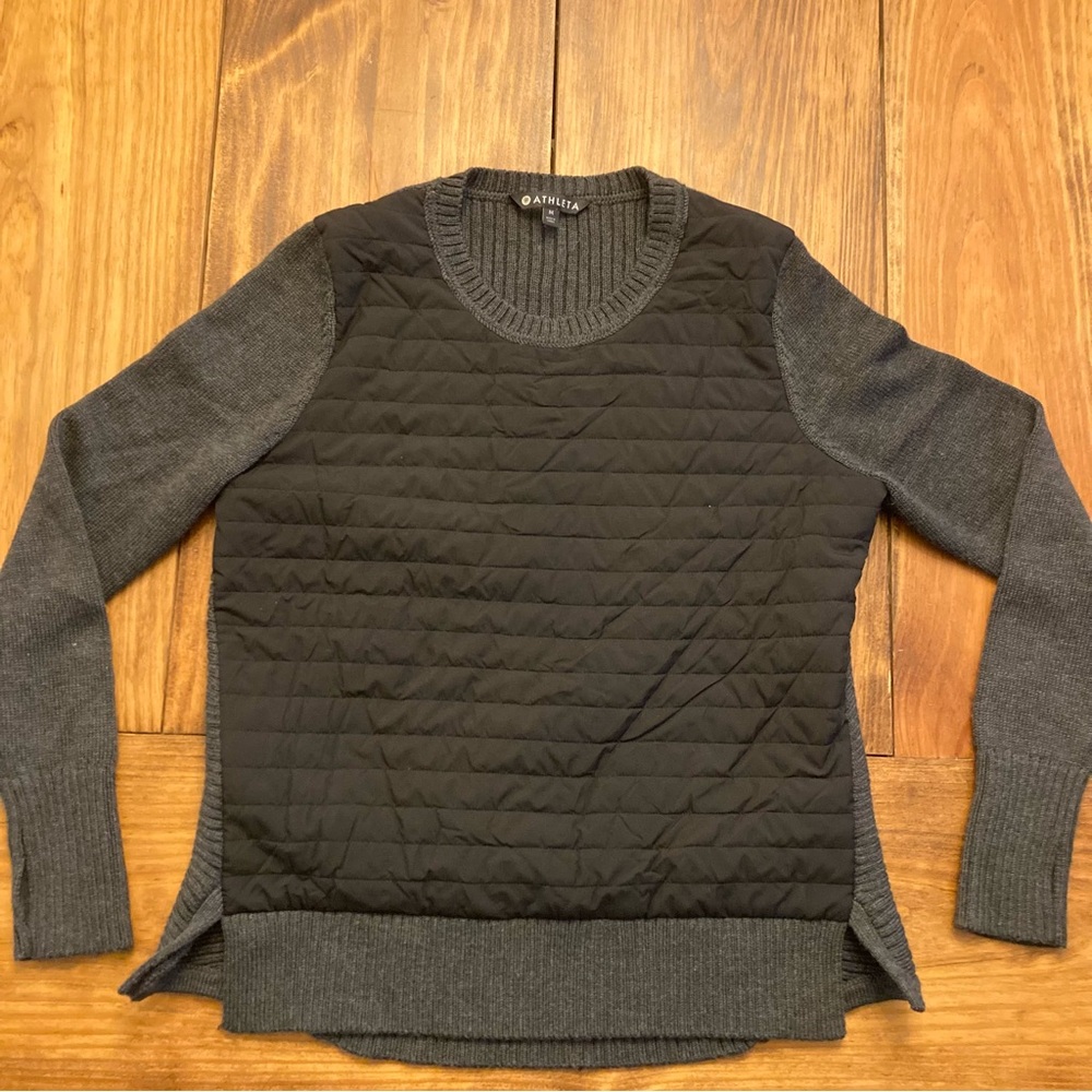 Athleta Empire Falls Quilted Wool Cable Knit Sweater EUC